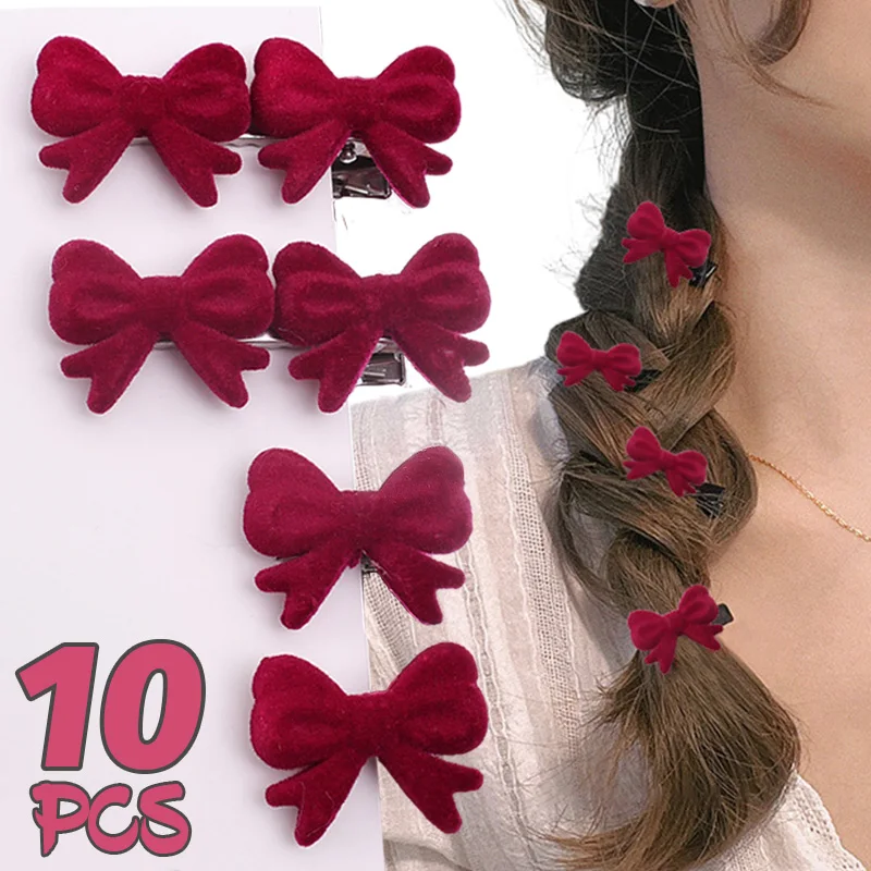 Cute Small Velvet Bow Hair Clips for Women Korean Ins Red Hairpins Girls Elegant Hair Clip Pin Barrette Wedding Hair Accessories