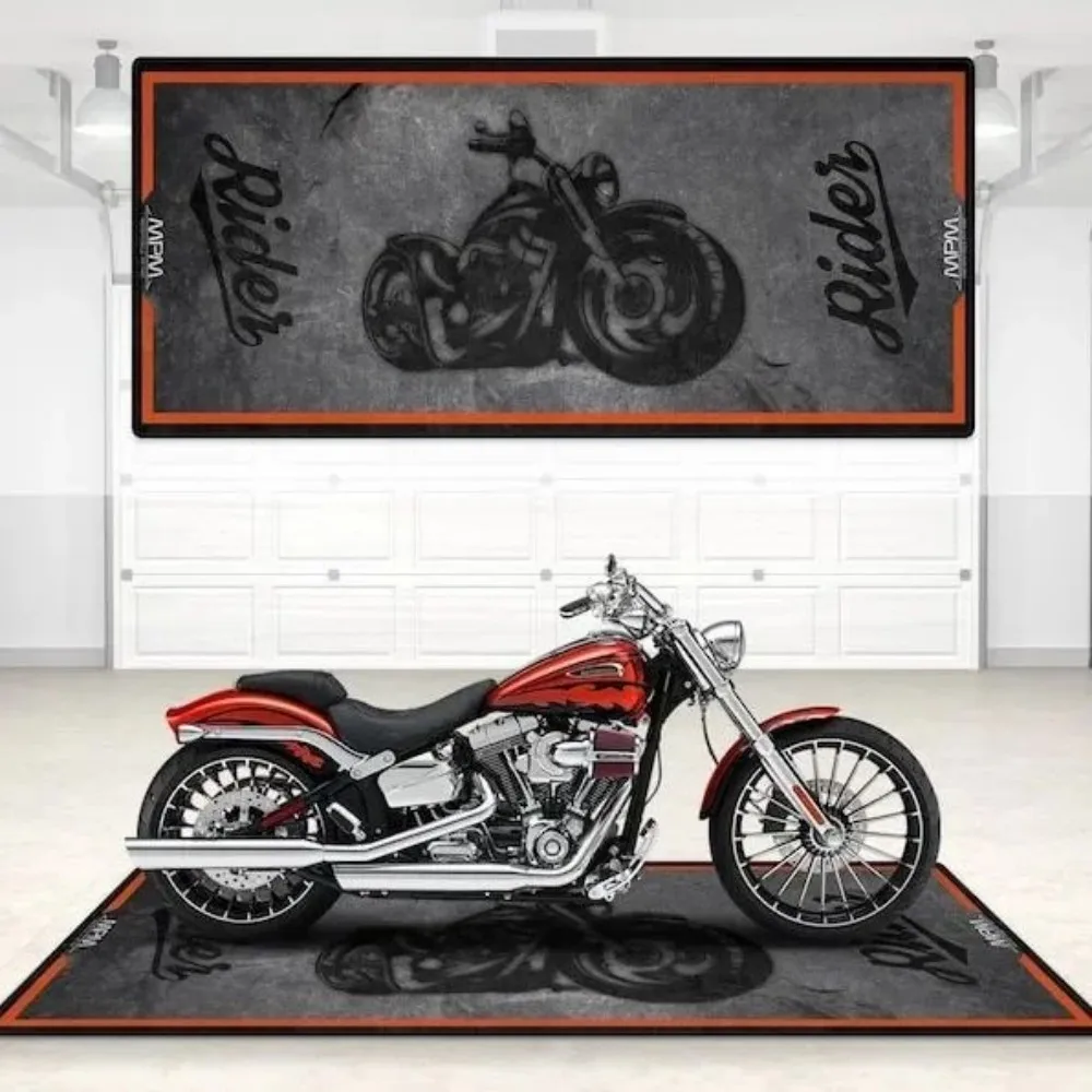 Crystal Velvet Motorcycle Mat, Anti-Slip Garage Floor Mat for Harley/Honda, Flame/Tribal/Racing Style, Motorbike Parking Rug view 5