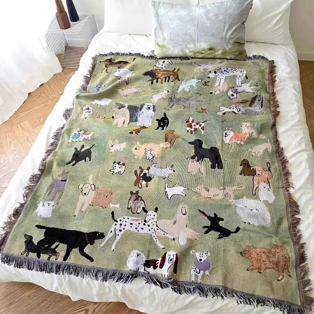 

Korean Pet Doggies Cartoon Blanket Couch Bed Cover Cloth Camping Living Room Sofa Bedding Throw Blanket Soft Tapestry