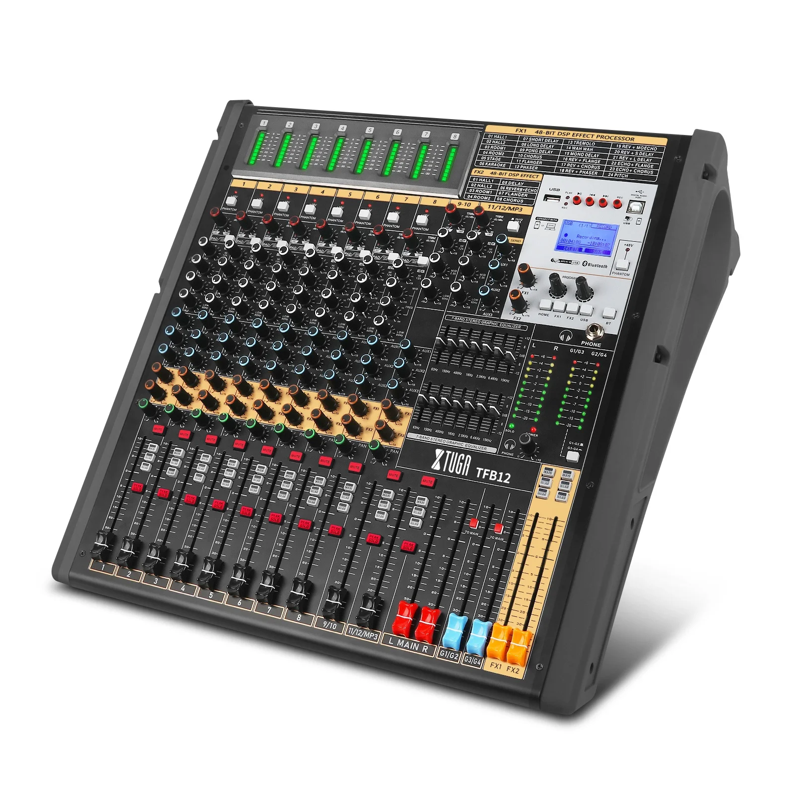 TLF Xtuga TFB12 Aux 7-Band-EQ mit vier Gruppenausgängen, 100 mm Fader, analoger DJ-Controller/oder Konsolenmixer