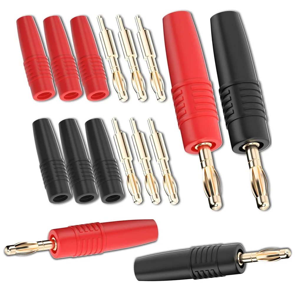 10 plugues de banana masculinos tipo solda premium de 2 mm - durabilidade projetadas para alto-falantes musicais monitores de estúdio - contatos banhados a ouro