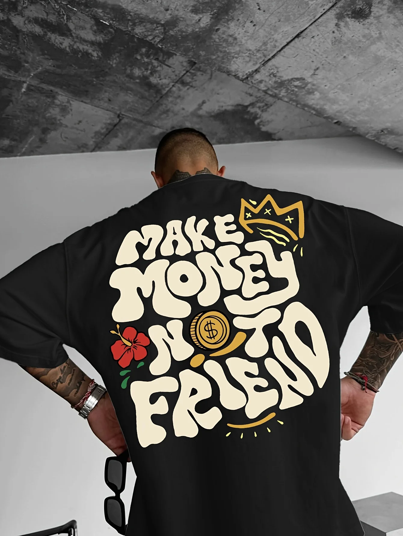 

Fashionable and trendy men's personalized letter printed breathable round neck T-shirt summer outdoor urban high street top