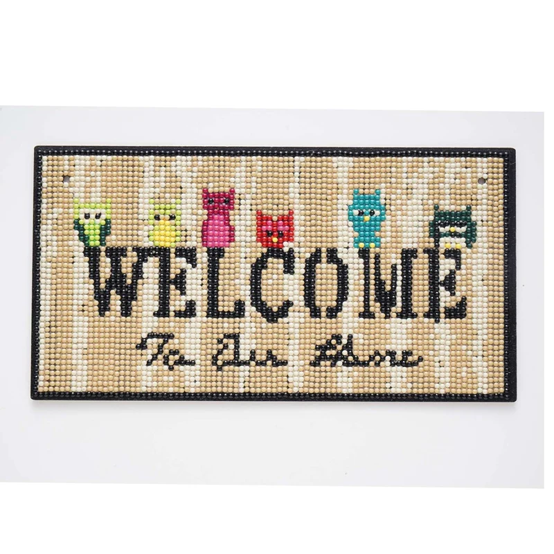 Face Sign-Peinture diamant 5D, panneaux de bienvenue en bois, décoration d'intérieur, perceuse complète, bricolage, art pour porte et mur