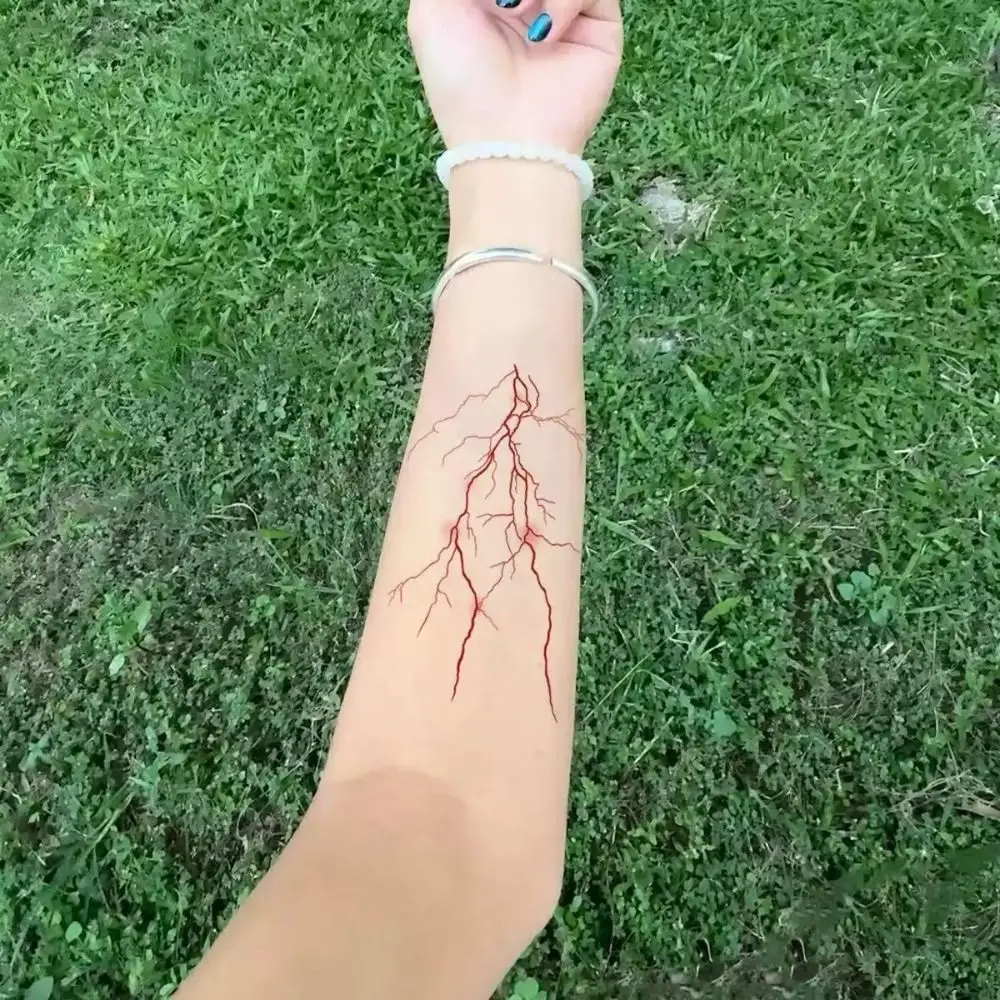Waterproof Temporary Tattoo Sticker Red Lightning Pattern Long Lasting Lightning Tattoo Sticker Washable Water Transfer Paper