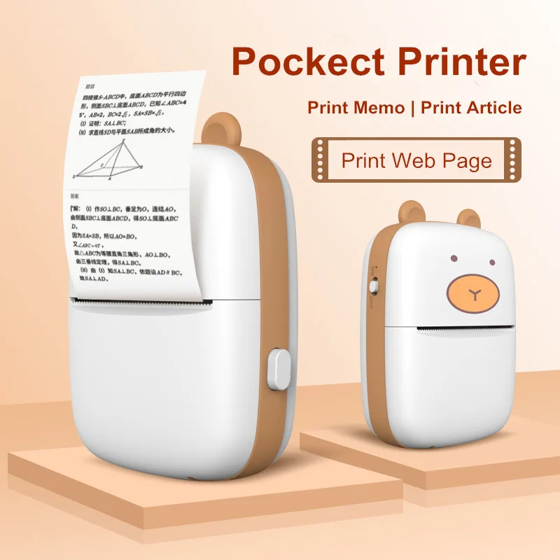 Thermal Printers impresora portátil 200DPI Cat/Bear Mini Label Printer Portable  Inkless Printing 57mm Stickers For IOS Android