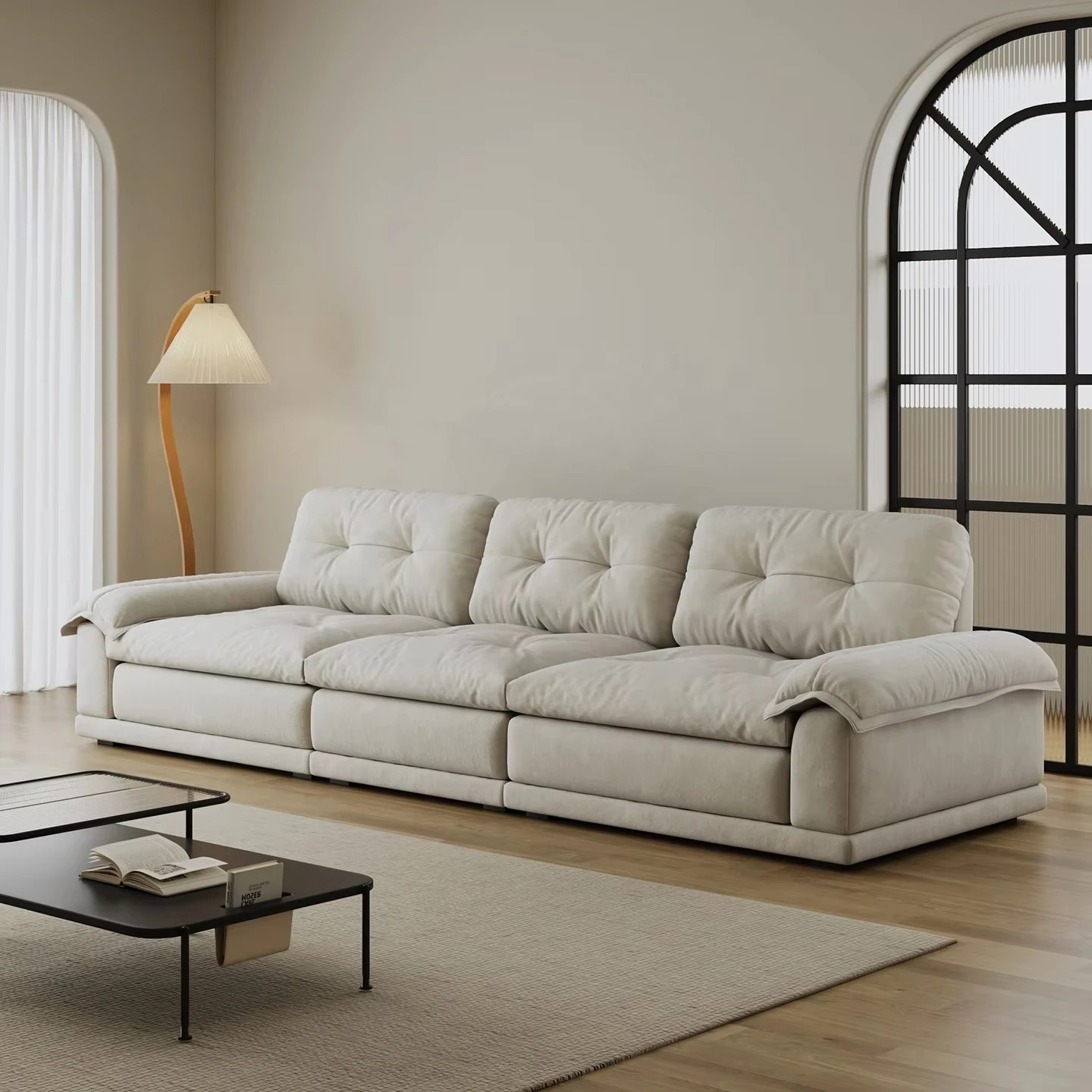 Modern Minimalist Luxury Velvet Living Room Sofa Set 3-seater Modular Adjustable Seat Depth Apartment Functional Sofa