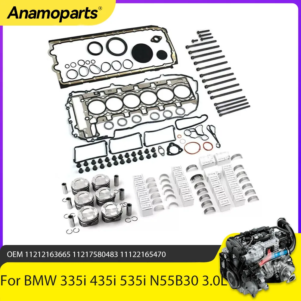 

Engine Parts Overhaul Rebuild Kit Piston Mian Con Rod Bearing Set Fit 3.0 L N55 For BMW E71 E82 F01 435i 535i X5 3.0L Gas N55B30