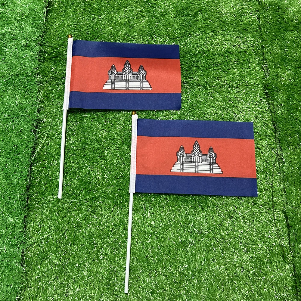 SKY FLAG Cambodia hand Flag 10/20/50/100pcs 21*14cm Cambodia Hand Waving Flags With plastic pole For Sports Activity Home Decor