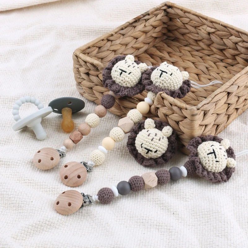 Handmade Lion Pacifier Clip Bead Clip Teether Toy Baby Product K5DD