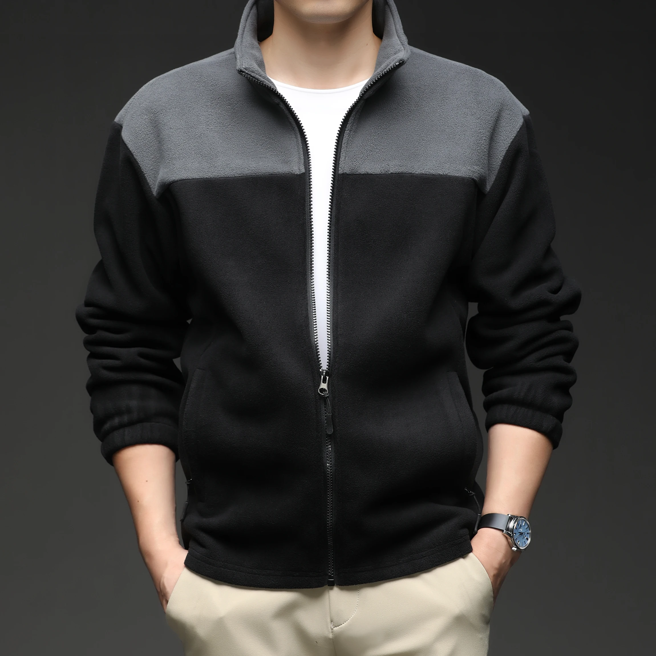 

Мужская повседневная утепленная куртка на молнии с воротником-стойкой, комбинированным дизайном, осенне-зимняя, из полиэстера, молодежная, приталенного кроя, с длинными рукавами