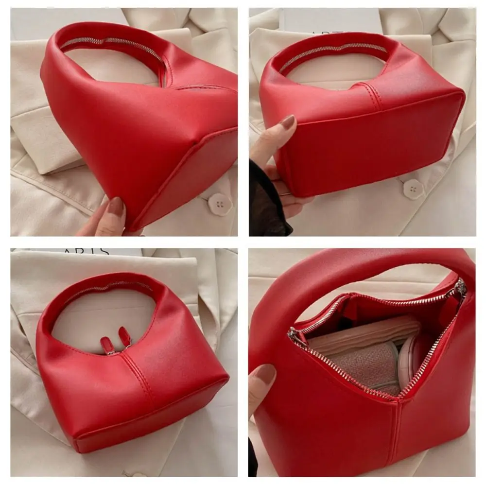 Portable Pu Pu Leather Handbag Candy Color Small Bag Underarm Bag Fashionable Purse Crescent Bag Girls