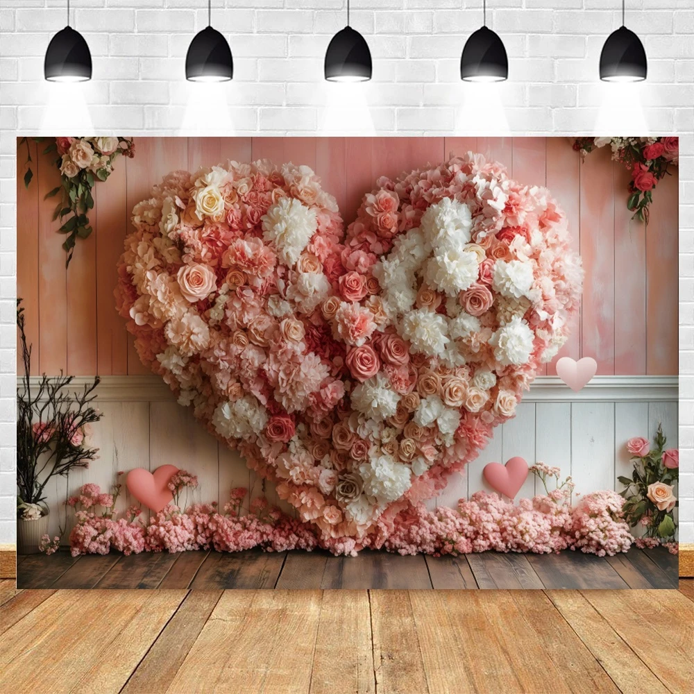 Rose Flowers Love Heart Backdrop Valentine's Day Dating Propose Wedding Bride Portrait Photography Background Decor Photobooth