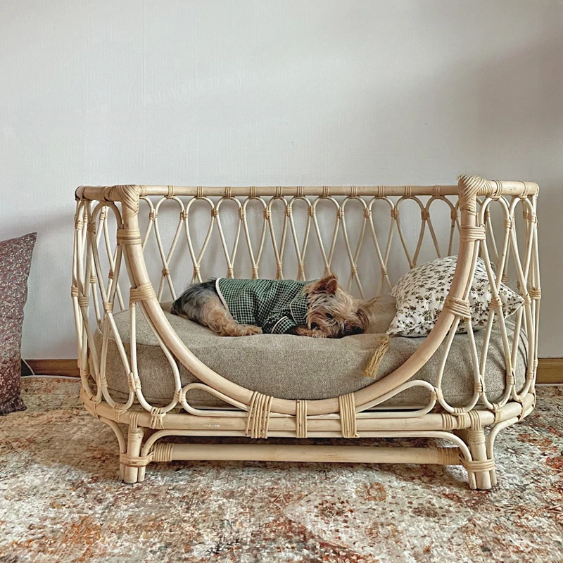 Pet bed handmade rattan woven pet bed dog sofa chair cat princess small bed nest universal in all seasons