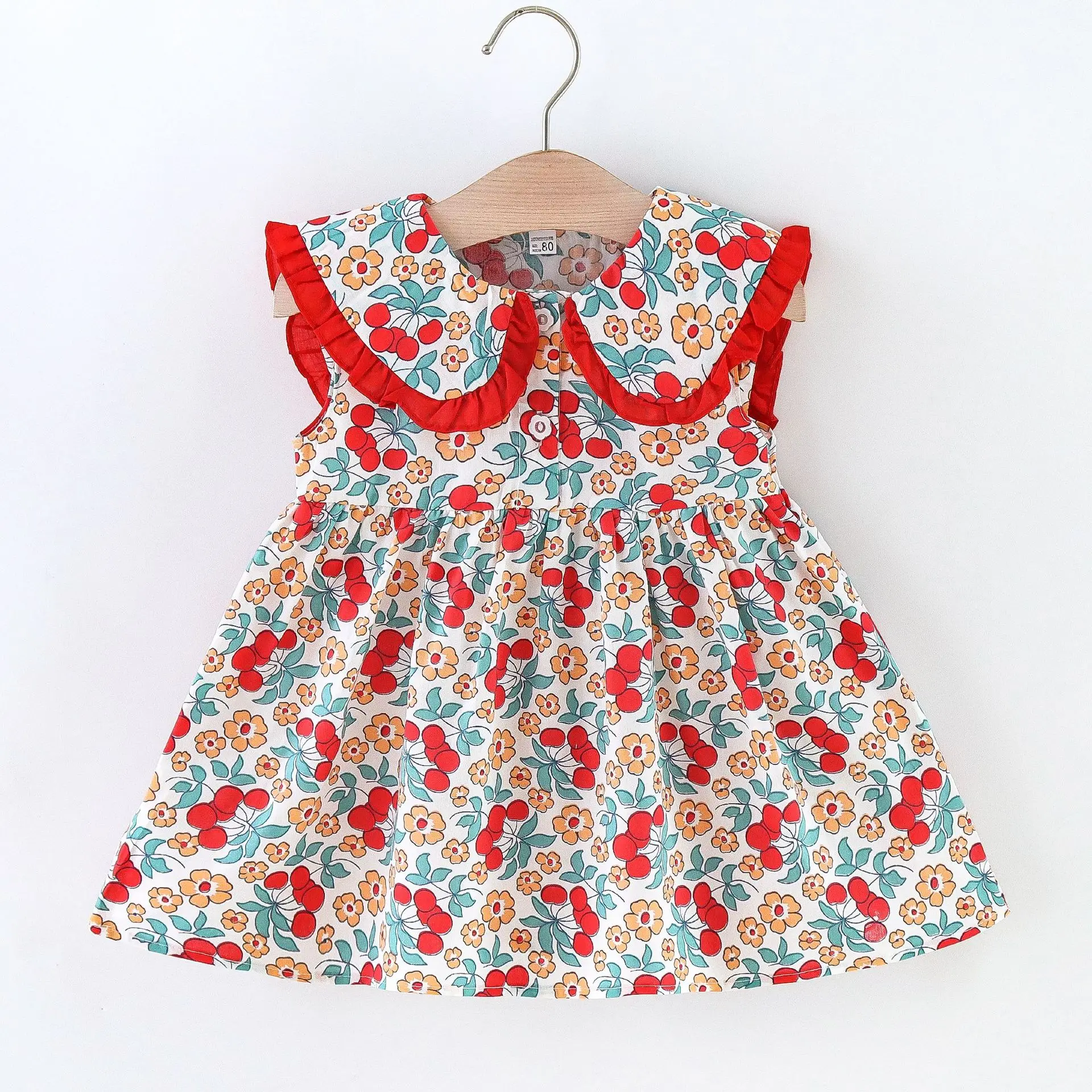 Sweet Toddler Baby Girls Sleeveless Floral Dress Summer Cute Navy Collar Thin Section Children Clothes 0 To 3 Years Kids Costume