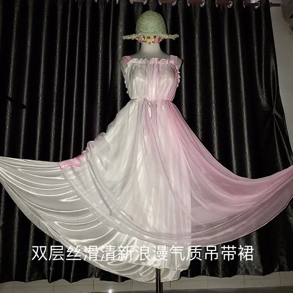 Glossy Ruffles Women Satin Long Maxi Dress Elegant Sleeveless Mesh Elegant Dresses