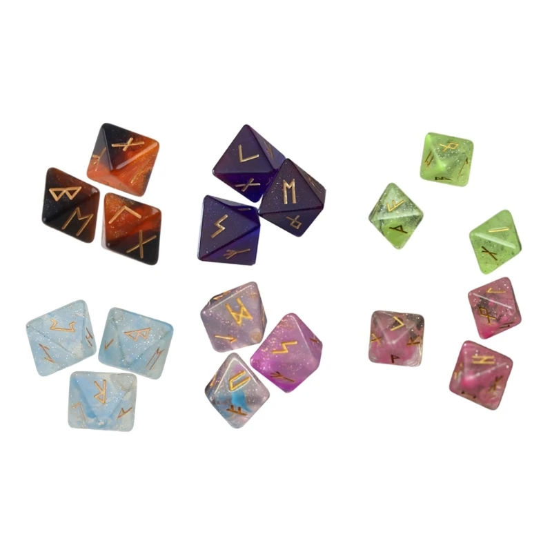 3 Pcs 8-Sided Rune Dices Resin Assorted Polyhedral Dices Set Resin Dices Set G99D