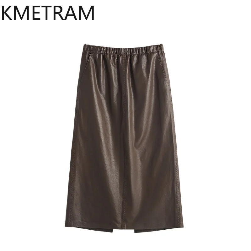 KMETRAM 100% Sheepskin Genuine Leather Skirt High Waist Pencil Skirts for Woman Clothing Slim Midi Skirt Loose Юбка Женская 2026