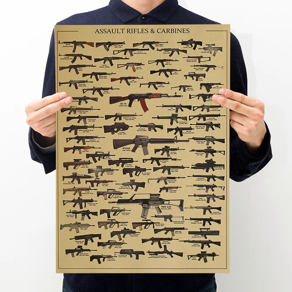 ASSAULT RIFLES & CARBINES Posters and Prints Vintage Gun Series Military Art Wall Art Painting Home Room Decor Wall Stickers