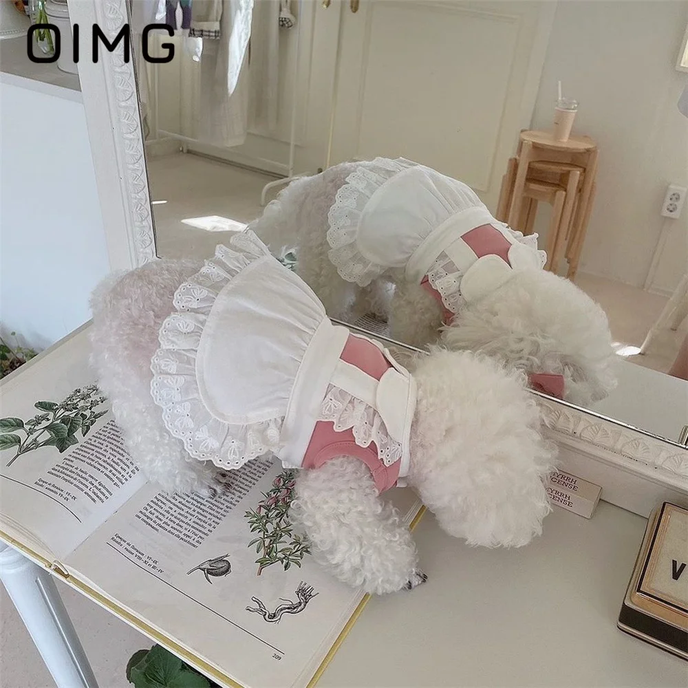 

OIMG Maid Lace Dress Pet Clothes INS Wind Autumn Winter Small Dogs Pink Blue Maid Lace Dress Bichon Teddy Dog Cat Skirts