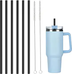 Replacement Silicone Straws for 40 oz Adventure Travel Tumbler, Reusable Straws for Cup, Pack of 6 with 2 Brush