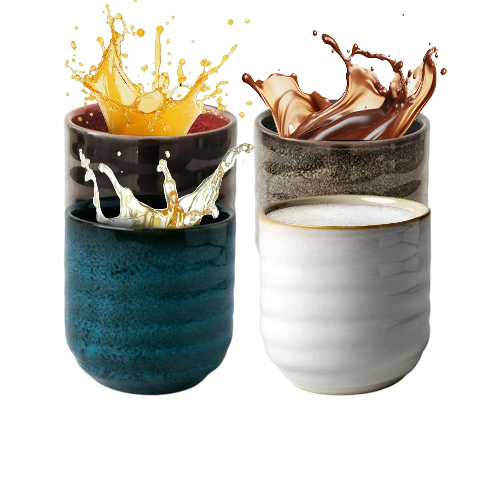 

Japanese Style Mug Set 4 Pieces Aesthetic Drinkware Ceramic Tea Cups Coffee Cup For Hot Chocolate Beverage Milk Juice