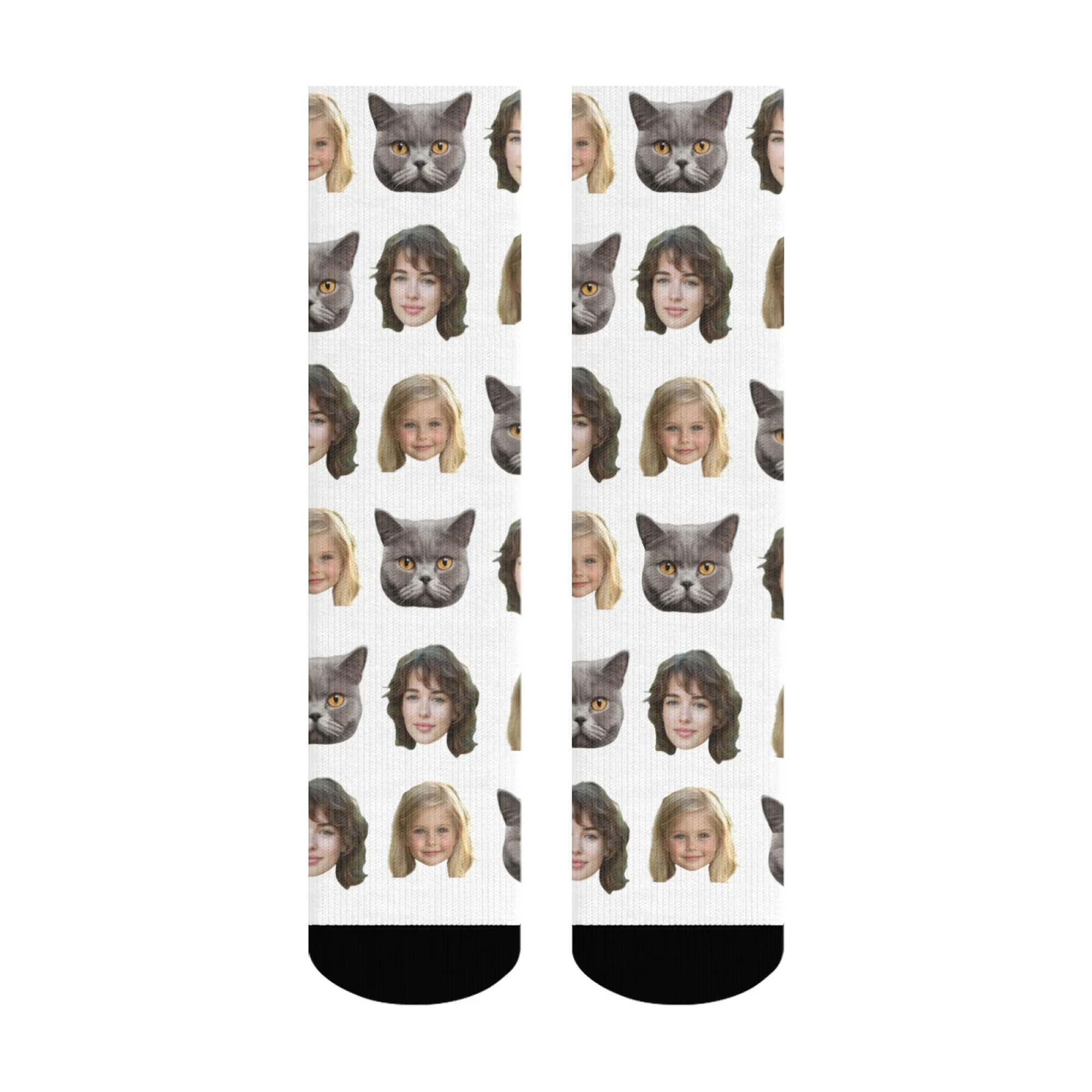 جوارب مخصصة للعائلة والقطط مطبوعة بشكل شخصي مع وجوه محبوبة للحيوانات الأليفة والكلاب أو القط تذكارية عائلية رائعة