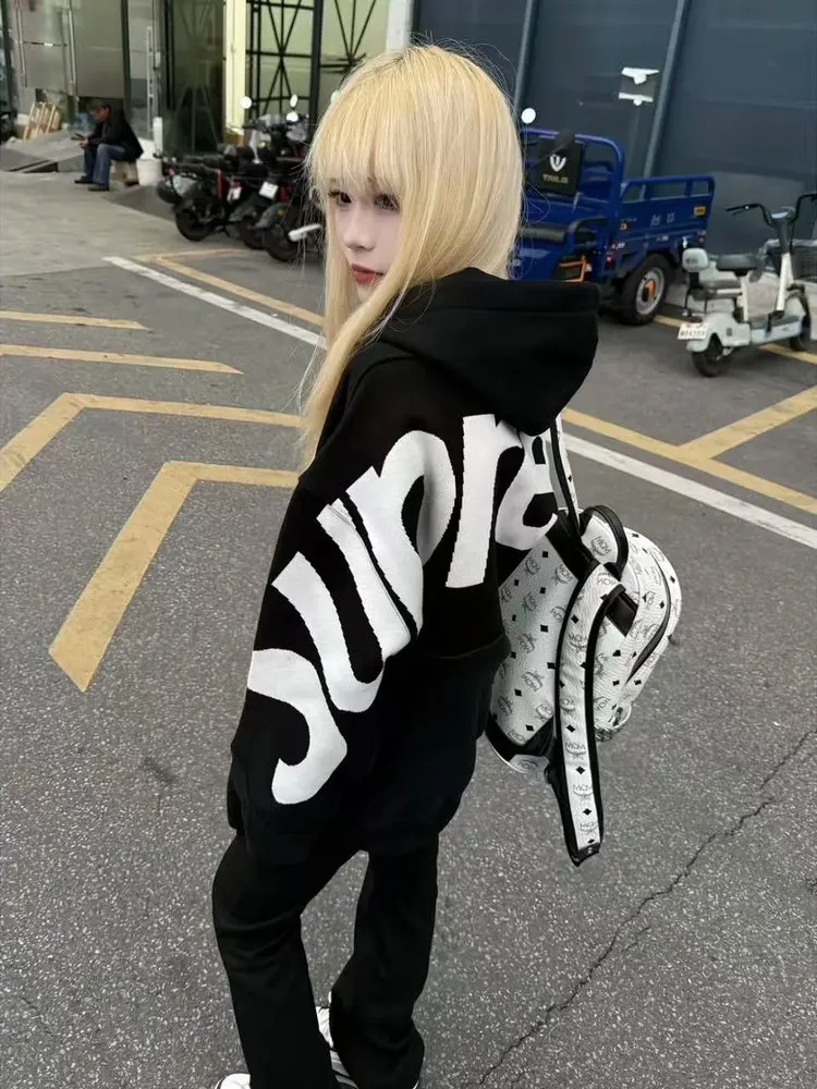 

Color Blo Letter Hoodie Women's Autumn Winter New Fce Loose American High Street Couple Top Coat Casual Streetwear