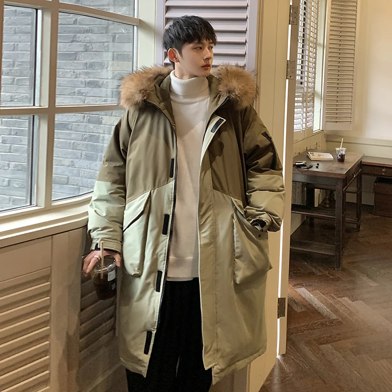 Winter Hooded Letter printing Big Raccoon Fur Collar Down Jackets Men / Women Overcoat Splicing design Thick Outdoor Snow Coat