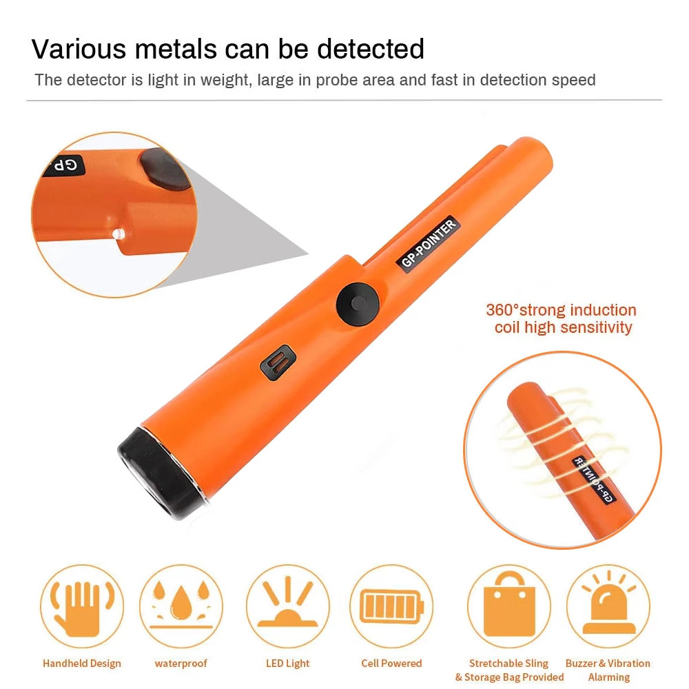 New High QualityHandheld Metal Detector GP-pointer Waterproof Positioning Rod Detecting With Bracelet LED Lights