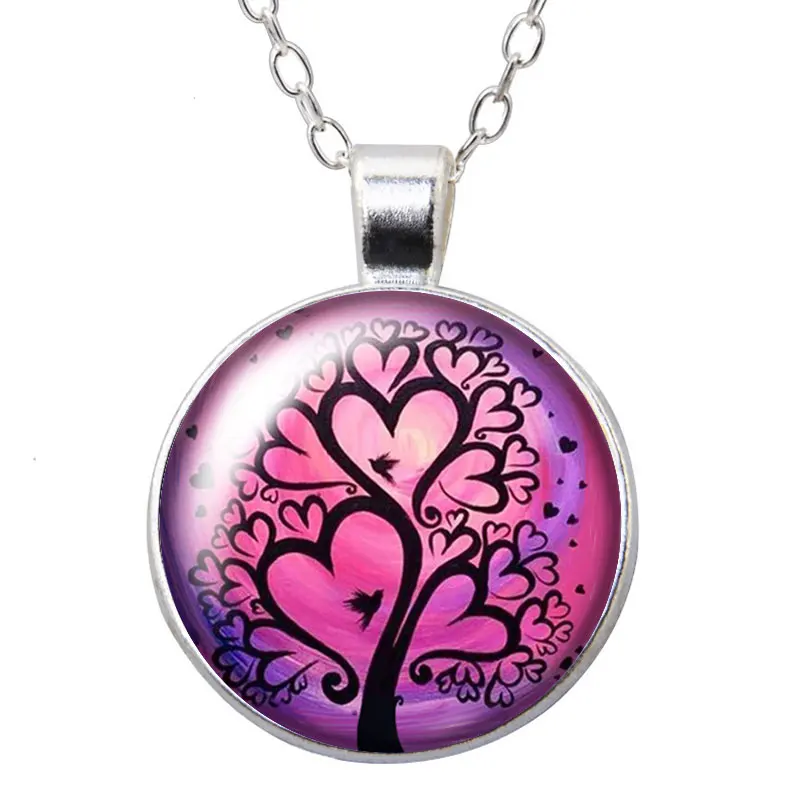 New Colorful Life of tree beauty drawings Round Photo Glass cabochon silver plated pendant necklace jewelry Gift