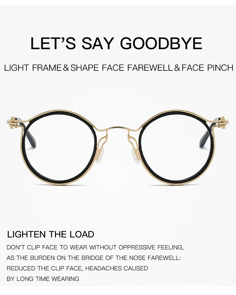 Vintage Lesebrille Anti Blaues Licht Gläser Männer Luxus Runde Rahmen Presbyopie Brille Klare Linse Männer Frauen Metall Gläser – Detail 8
