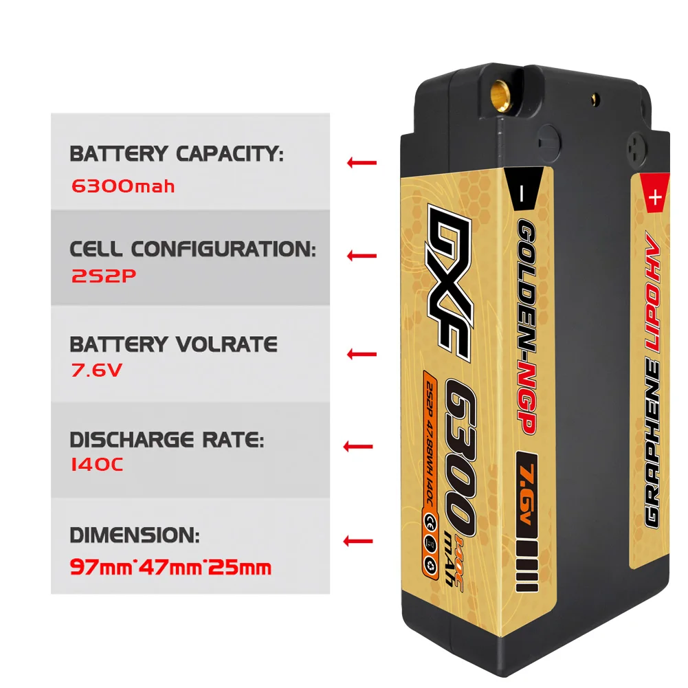 DXF 2S Shorty Lipo Battery 7.6V 140C 6300mAh 5mm T Plug Hardcase For 1/10 Buggy Truggy Offroad Boat Car Truck RACING Helicopter