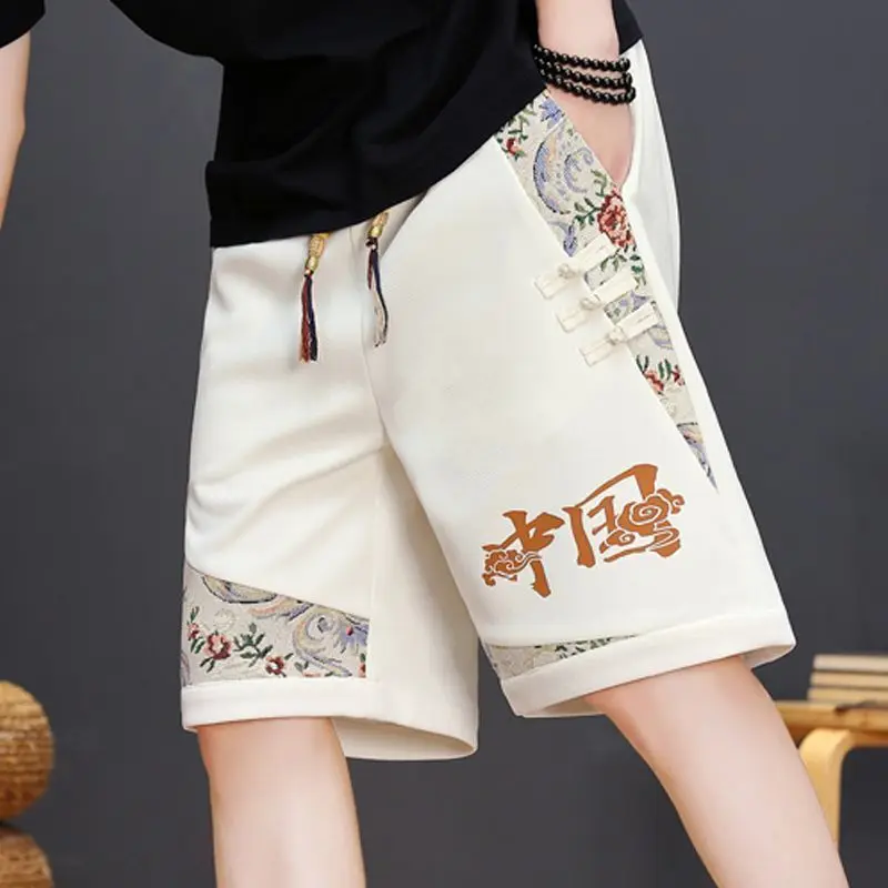 Summer Trend Chinese-style Embroidered Shorts Capri Pants Student and Youth Sports Large-sized Loose and Versatile Men's Shorts