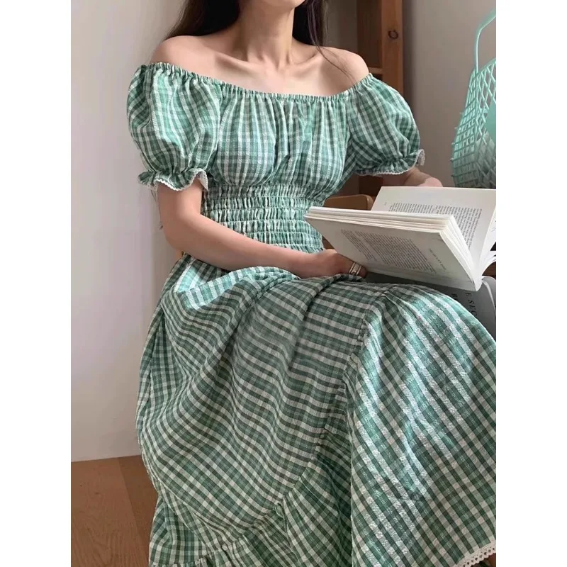 

Backless Robe Women Clothing Casual Vestidos Vintage Style Female Y2k Plaid Ruffles Butterfly Sleeve Comfortable Holiday Dresses