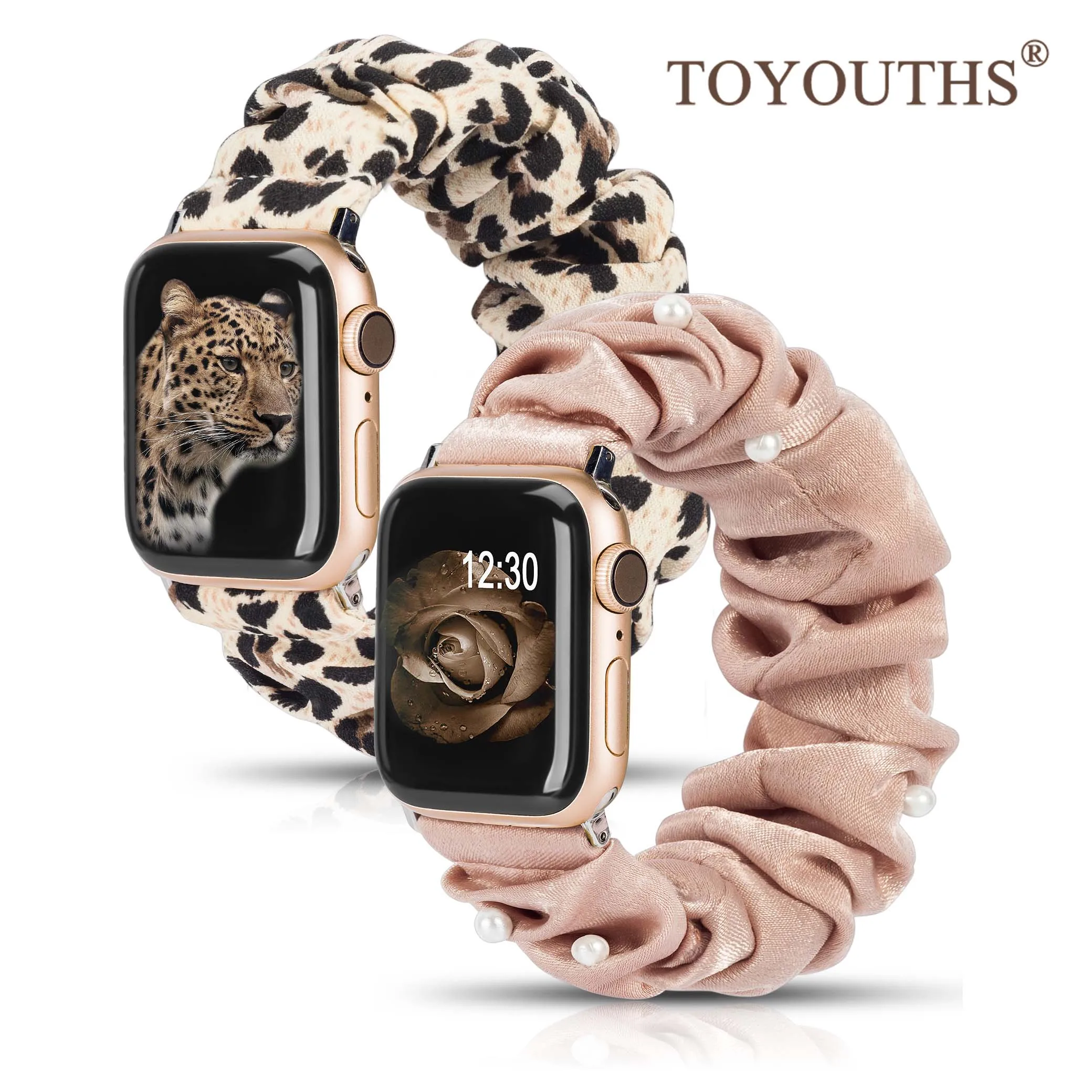 

TOYOUTHS Scrunchie Elastic Strap for Apple Watch 40mm 38mm 42mm 44mm Printed band for iwatch Series SE 10 9 8 7 6 5 4 3 2 1