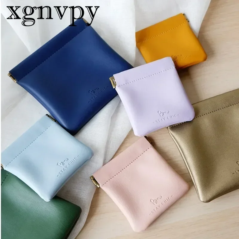 xgnvpy Mini Delicate Coin Purse Solid Color Simple Portable Key Organizer PU Leather Soft Side Magnetic Buckle Lipstick Hand Bag