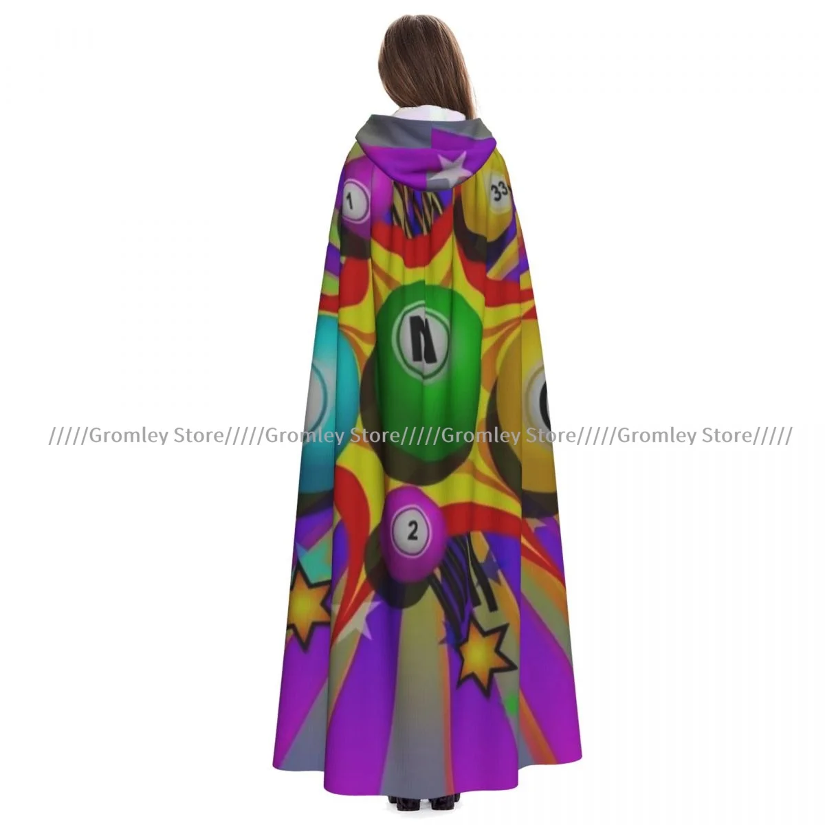 Bingo Colorful Print Witch Cloak Halloween Cosplay Costume Adult Unisex Cloak Retro Ages Cape