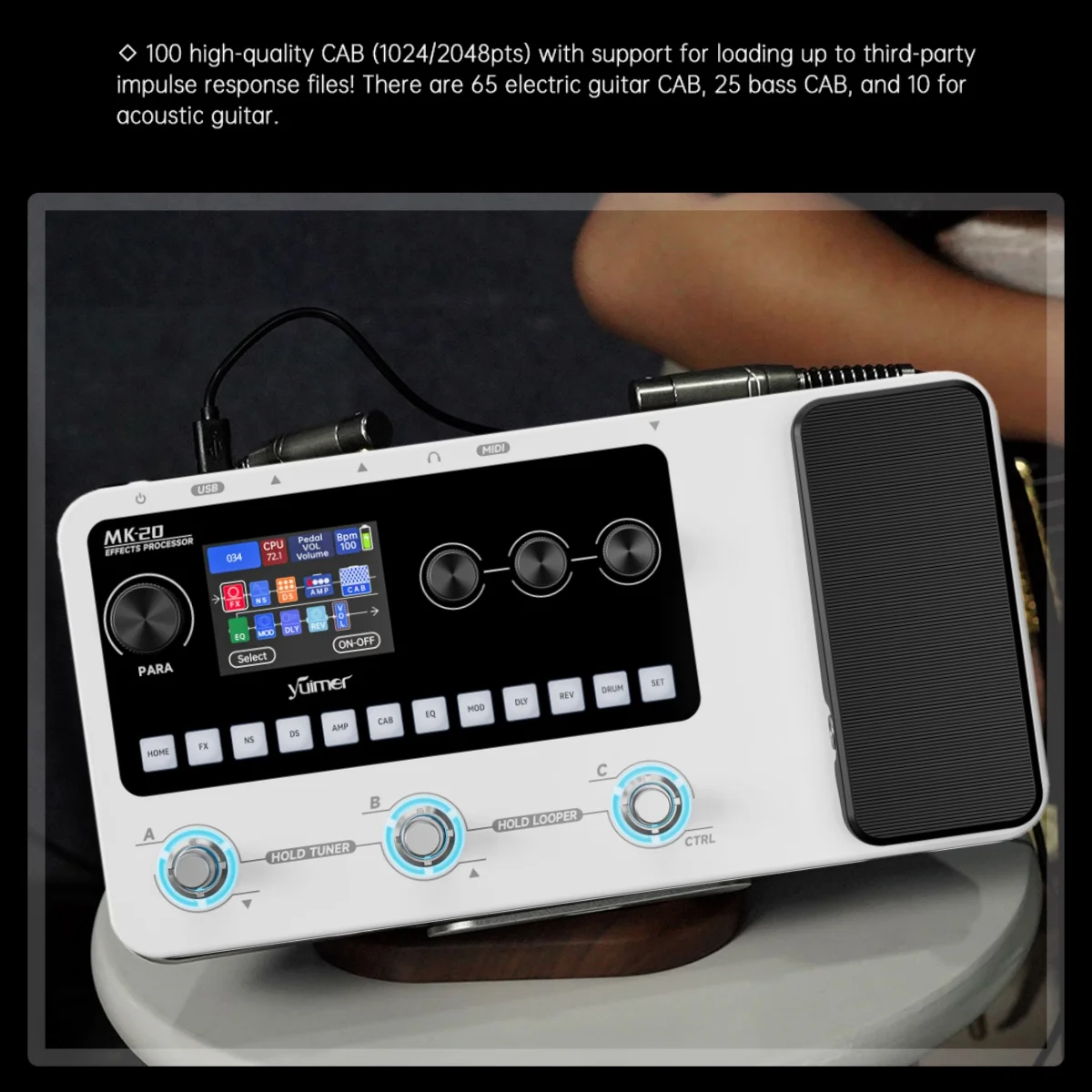 معالج Yuimer MK-20 متعدد التأثيرات مع آلة الطبل والموالف ودواسة لوبر/الجيتار/الجهير