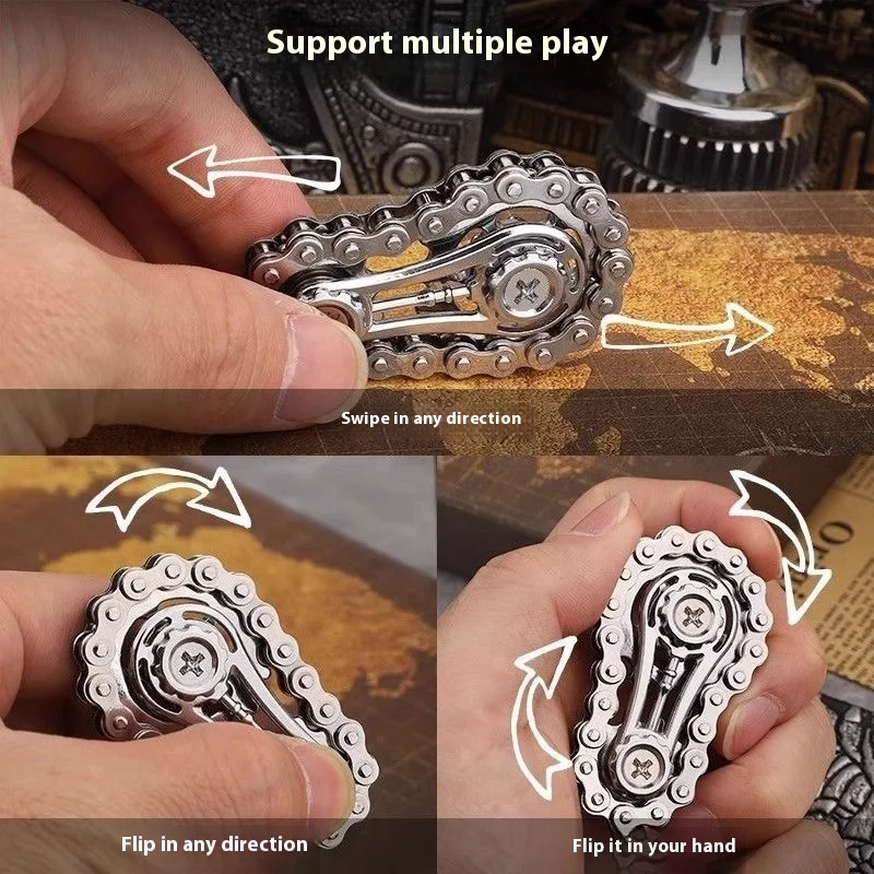 Metal Gear Fidget Spinner Bike Chain Toy DIY Mechanical Spinner for Adults Stress Relief Silent Desk Gadget