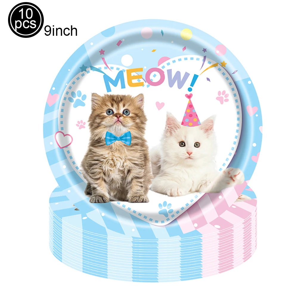 Katzenparty-Pappteller, Tassen, Servietten, Partyzubehör, Katzengesicht, alles Gute zum Geburtstag, Banner, Tischdecke für Geburtstagsparty-Dekoration mit Katzenmotiv – Detail 3