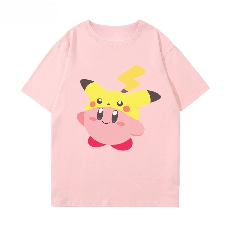 pokemon-pikachu-e-star-kirby-periferico-de-manga-curta-masculina-e-feminina-solta-verao-puro-algodao-versatil-camisetas