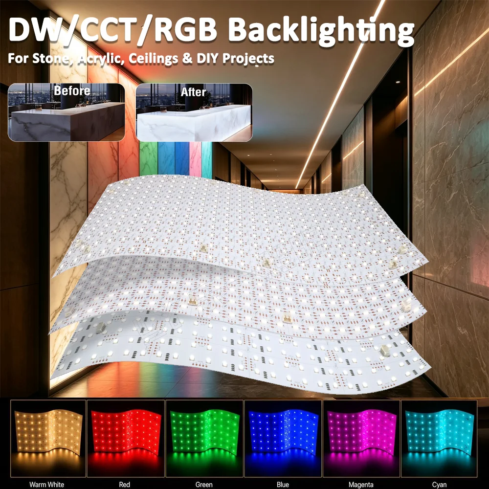 DC24V White RGB CCT Flexible LED Sheets LED Backlight Sheet Panel Can DIY Led Panel Lights Marble Kitchen Countertop Advertising