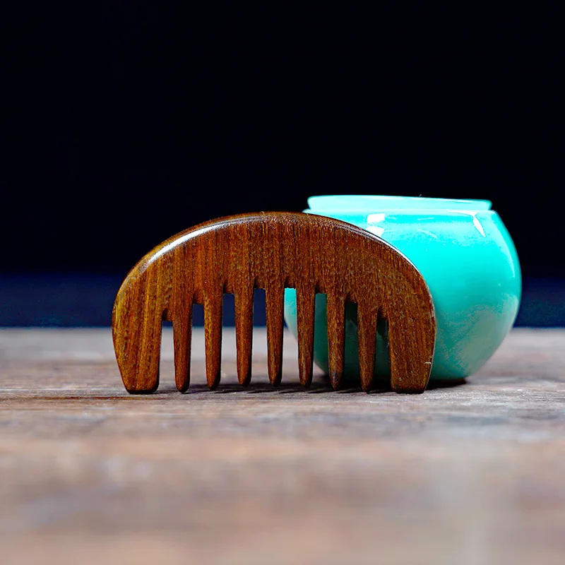 Wood Comb with Fine Tooth Natural Green Sandalwood Comb 13-16CM Anti-Static Sandalwood Scent Detangler Wooden Comb