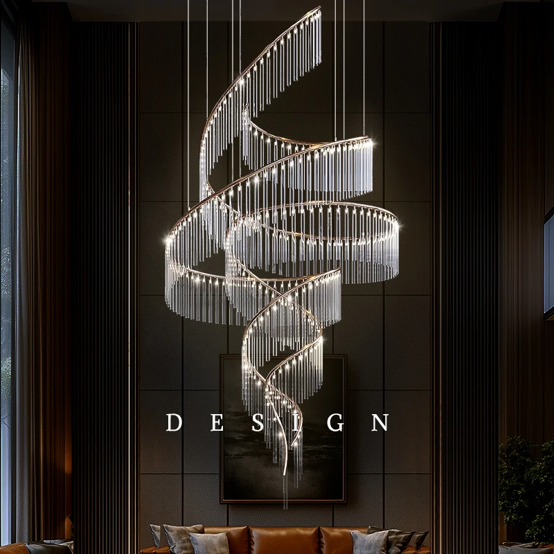 Hall Chandelier Crystal Living Room Chandelier Lustre High Ceiling Crystal Pendant Ceiling Lamp Duplex Loft Hanging Lamp Luxury