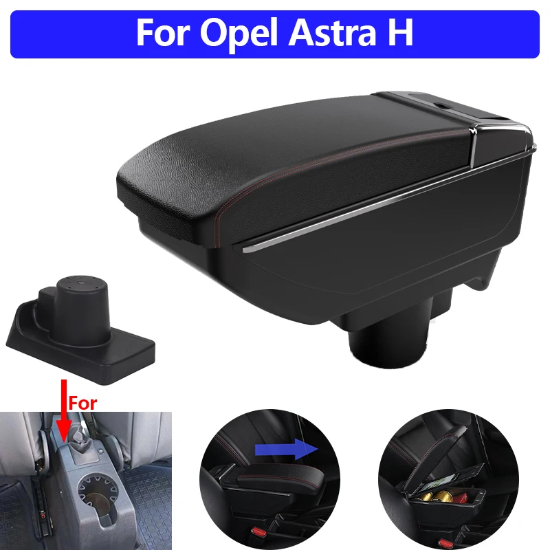 

For Opel Astra H 2008 2009 2010 2011 Car Armrest Box Center Console Storage with Cup Holder PU Leather No Drilling Easy Install