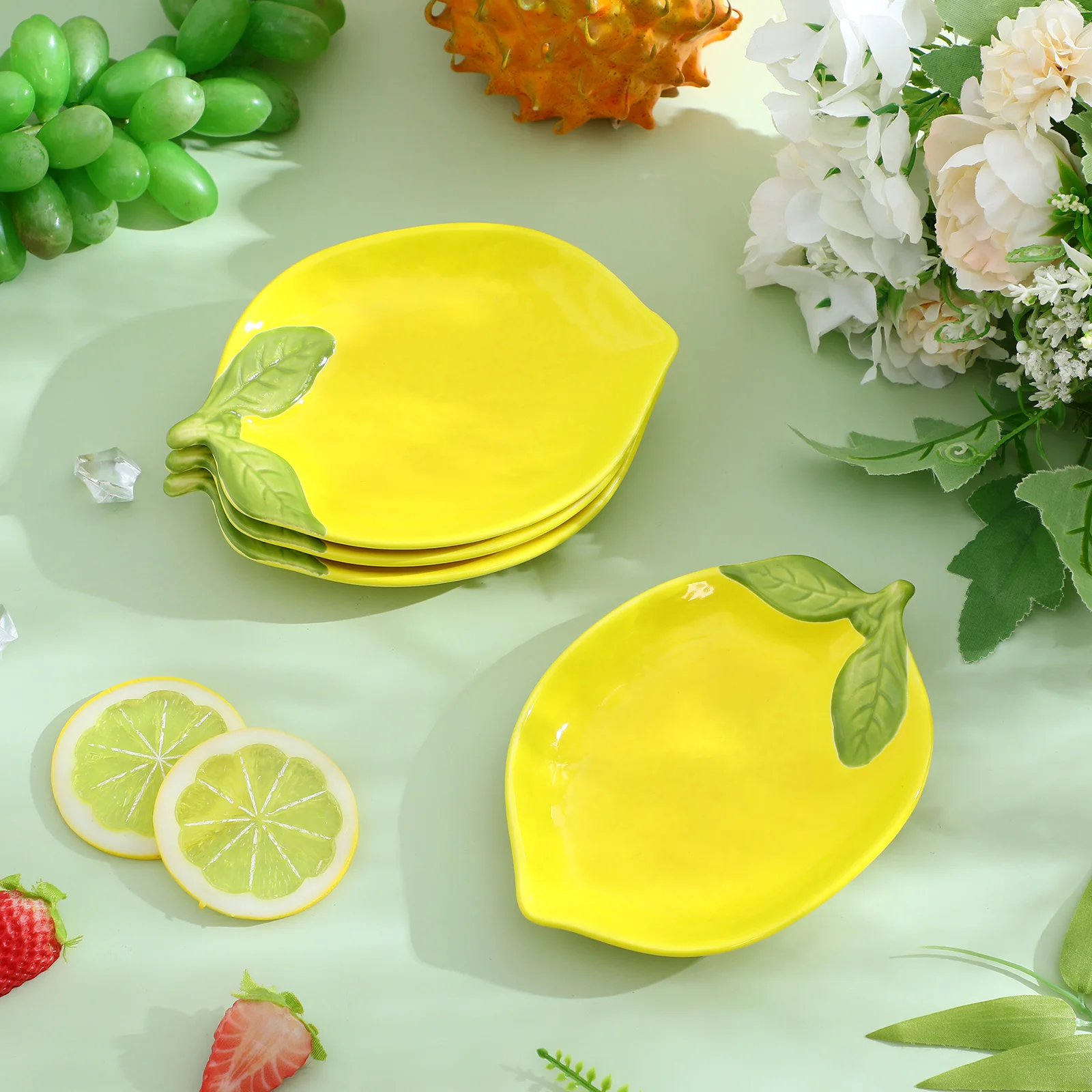 

4pcs Lemon Plates Lemon Shaped Bowl Dessert Bowl Ceramic Lemon Bowl Aesthetic Serving Bowl Salad Bowl Decorative