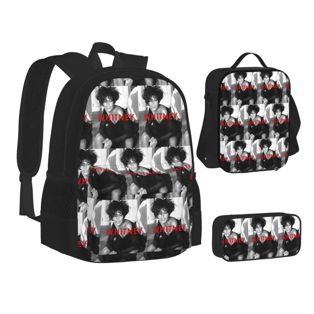 

Vintage Whitney Houston Inspired Backpacks Boys Girls Bookbag School Bags Children Rucksack Lunch Bag Pen Bag Three-Piece Set