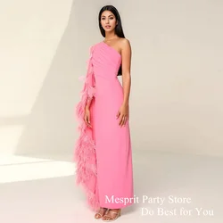 Fashion Feathers Prom Dress  with Cape One Shoulder Pleat Ankle Length Formal Evening Dresses Saudi Arab فساتين للمناسبات الرسمي