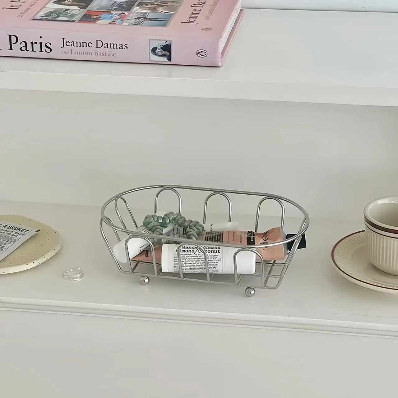 Cesta de almacenamiento de acero inoxidable, organizador multiusos para accesorios, cosméticos, tocador, escritorio, accesorios para fotos, cestas de estante, 1 ud.