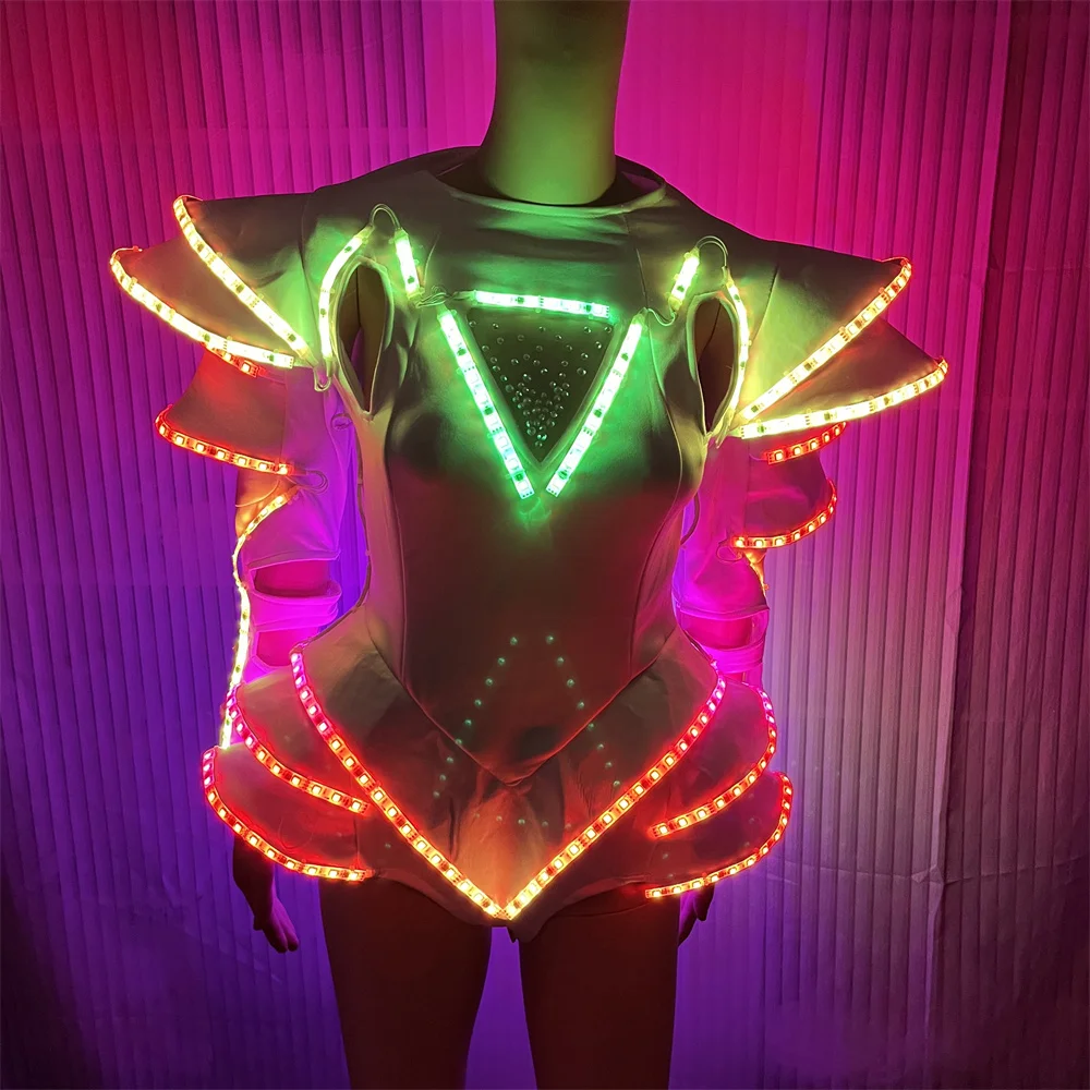 Magicool RGB Women Girl Led Dance Costumes Skirt Dresses Lighting Up Performance Clothes Nightclub Bar DJ Show Jacket Clothing